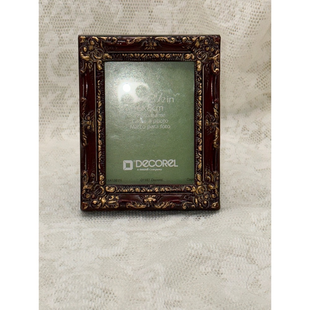Decorel Vintage Ornate Miniature Photo Frame 2.5x3 Burgundy Gold Baroque